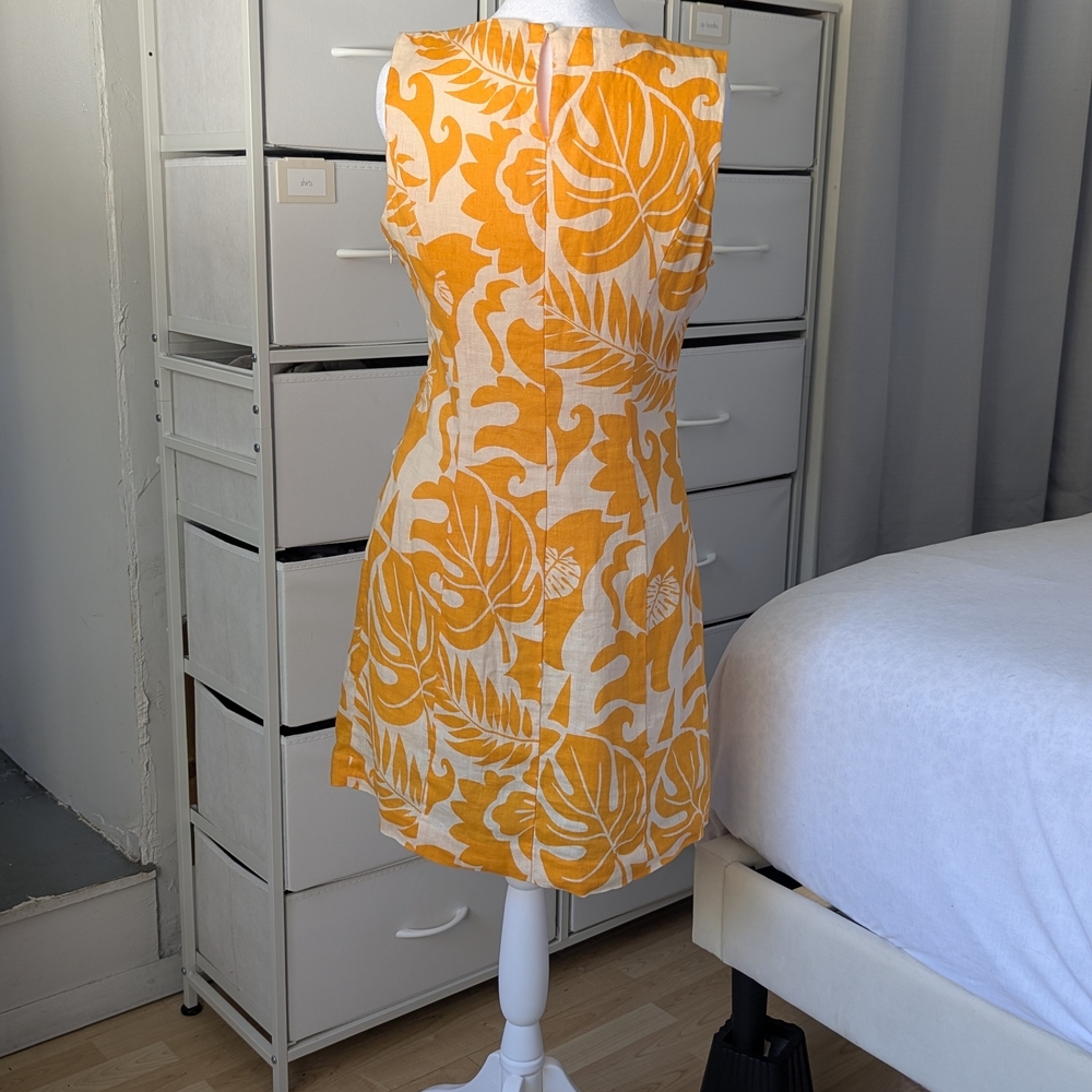 Magaschoni Yellow and White Linen Midi Dress - Picture 3 of 4